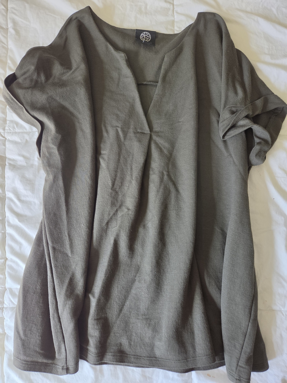 Bobeau Olive Drab Split V-Neck Cuffed Sleeve Cozy Top 1X